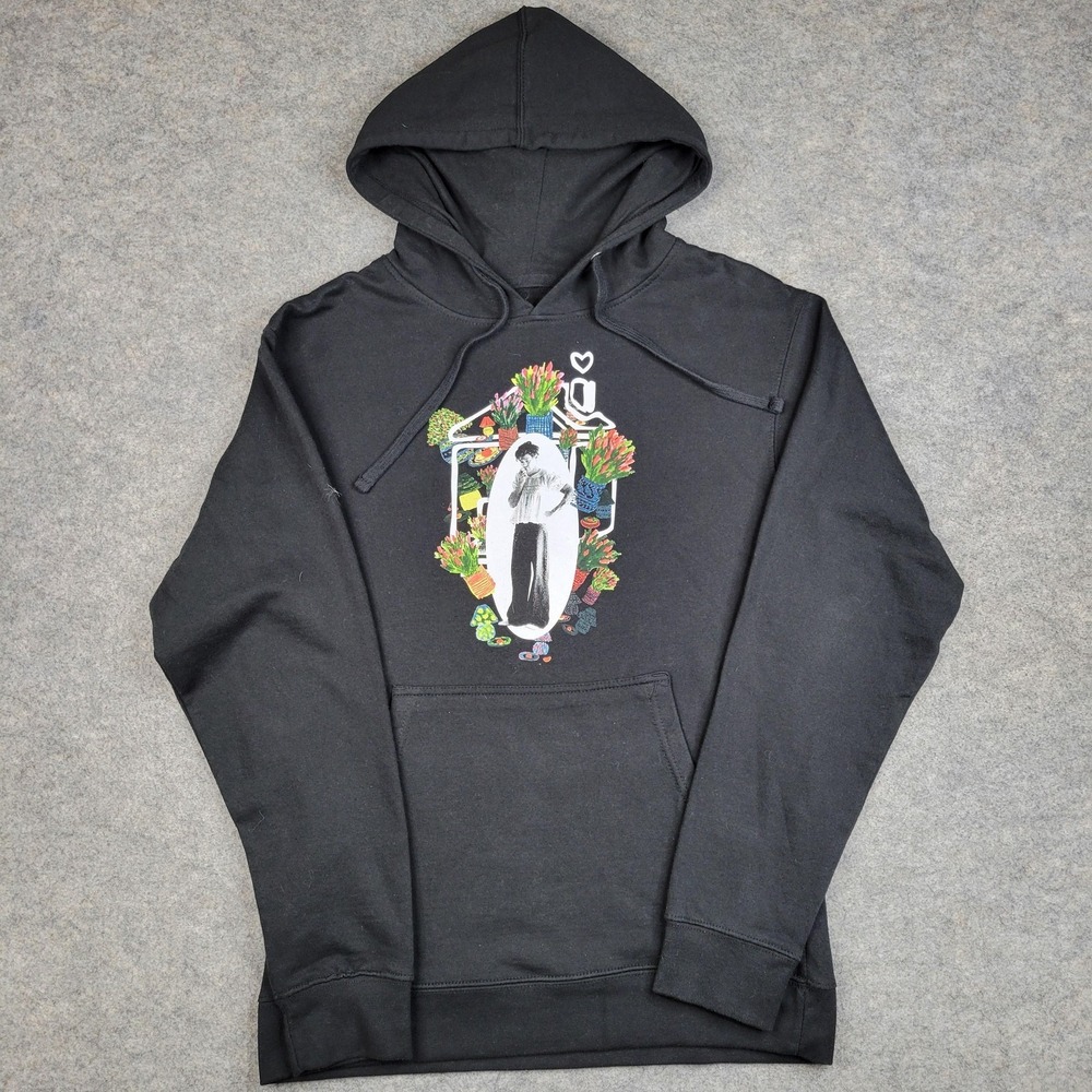 Harry‎ Styles Hoodie Mens Small Black Fleece Pullover Sweatshirt Floral Graphic